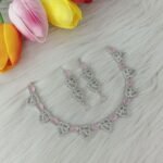 American Diamond or Cubic Zirconia studded necklace set featuring a silver-plated finish.