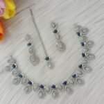 ewelry set is identified as a silver-plated American diamond necklace set