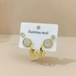 stainless steel 6-piece earring set featuring heart-shaped drops and studs.