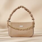 small PU leather shoulder bag with a chain handle, available in colors like brown, pink, black, red, and yellow.