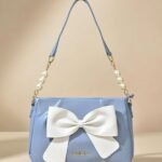 Chrisbella Sky Blue Bow Pearl Chain Shoulder Bag