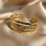 hammered gold-toned open cuff bangle bracelet
