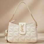 Premium White Quilted Handbag with Gold Chain Strap