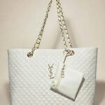 Premium Cream Diamond-Quilted Tote Bag with Matching Pouch