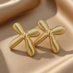 gold-plated butterfly bow earrings