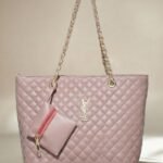 Premium Peach Diamond-Quilted Tote Bag with Elegant Scarf  (