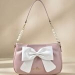 Chrisbella Pastel Pink Bow Pearl Chain Shoulder Bag
