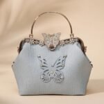 faux leather butterfly-shaped top handle evening clutch bag