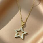 rhinestone-embellished open star charm necklace,