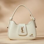 Saint Laurent Mini Le 5 à 7 hobo bag in white leather.