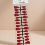 ed glossy almond-shaped press-on nails.