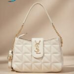 Premium White Quilted Handbag with Gold Chain Strap