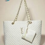 Premium Cream Diamond-Quilted Tote Bag with Matching Pouch