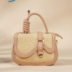 straw-woven crossbody handbag.