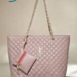 Premium Peach Diamond-Quilted Tote Bag with Elegant Scarf  (
