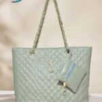 Premium Peach Diamond-Quilted Tote Bag with Elegant Scarf
