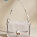 Pearl Strap Beige Mini Flap Shoulder Bag