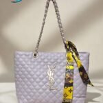 Premium Peach Diamond-Quilted Tote Bag with Elegant Scarf''
